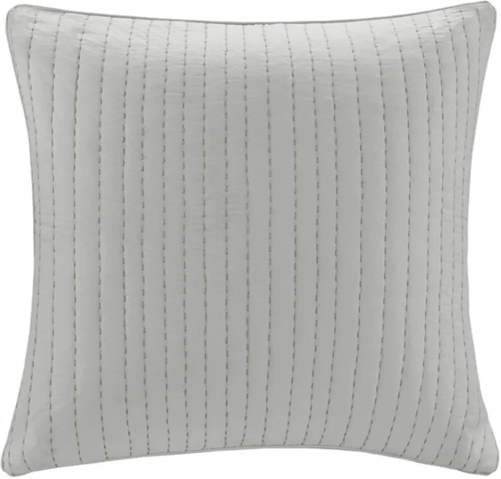 INK+IVY Camila Cotton Quilted Euro Pillow Sham in GREY ~ NEW